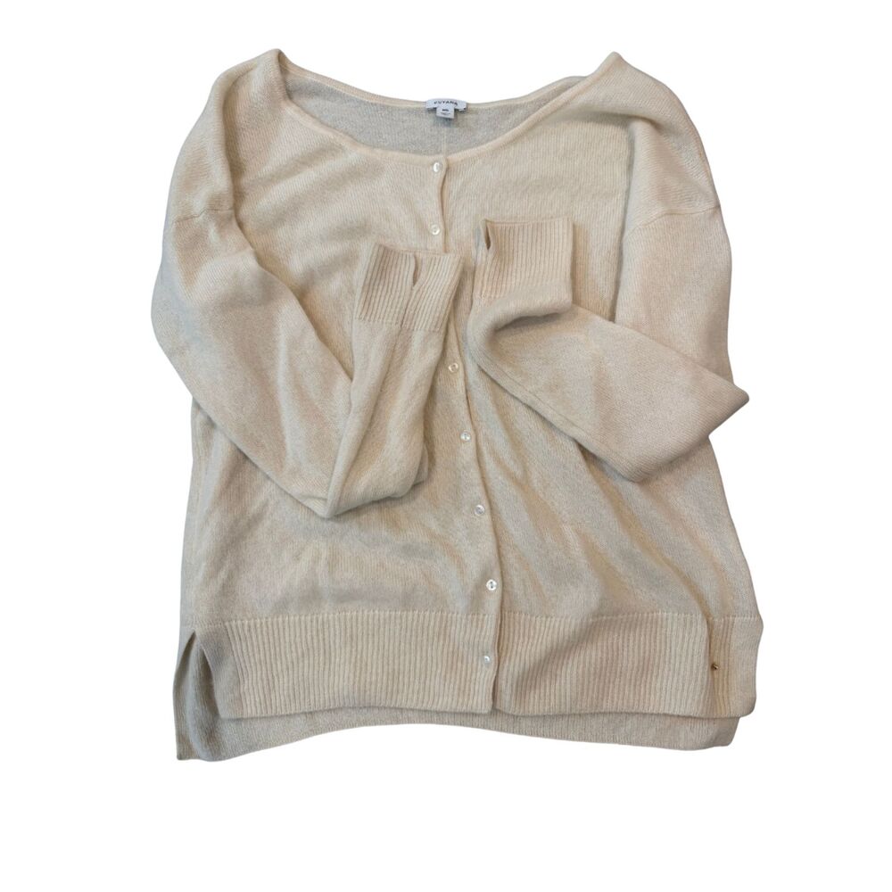 Cuyana Cream Round Neck Cashmere Cardigan Sweater Size M Classic Made in Italy - Picture 7 of 7